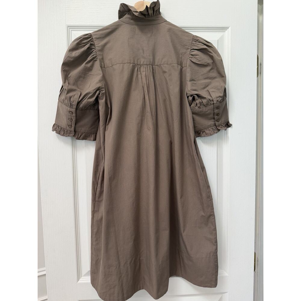 Navybleu Westport Dress $216 Beige Cotton Shift Ruffle Trim Puff Sleeve Size S - Picture 2 of 5